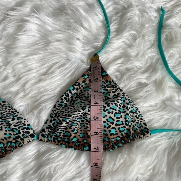 Xhilaration | Large Teal/Brown Leopard Triangle Bikini Top - String with Liners - Picture 7 of 11